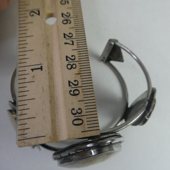 Silver Tone Wide Cuff Bracelet Large Chunky Mother of Pearl Shell Egg Teardrop - Picture 12 of 12